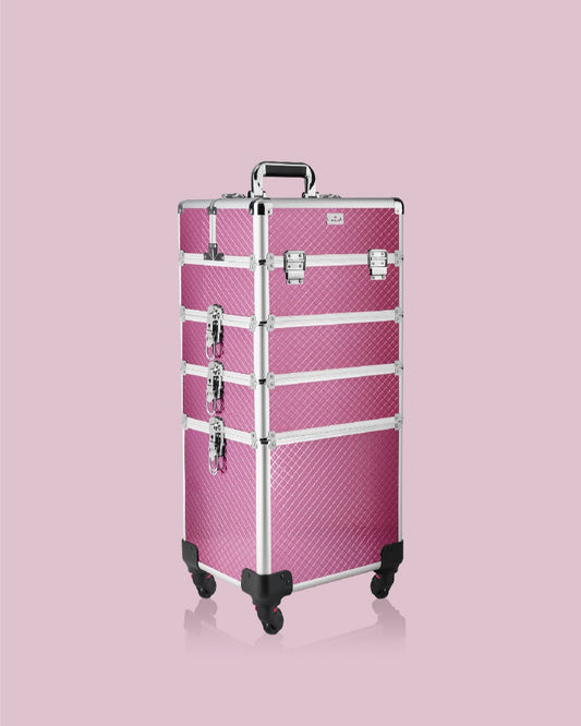 Cosmetiquera Neceser de 4 Niveles Fucsia Rombos