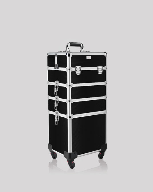 Cosmetiquera Neceser de 4 Niveles Negro Acanalado