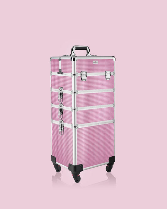 Cosmetiquera Neceser de 4 Niveles Rosa Mini Rombos