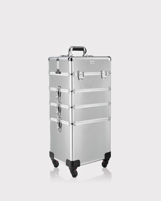 Cosmetiquera Neceser de 4 Niveles Plata Textura