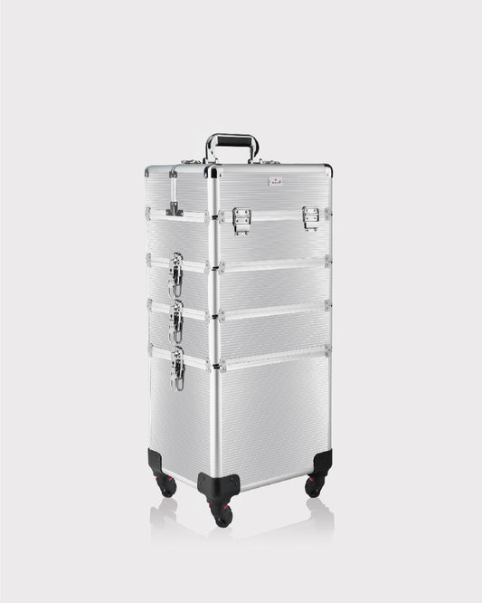 Cosmetiquera Neceser de 4 Niveles Plata Acanalado